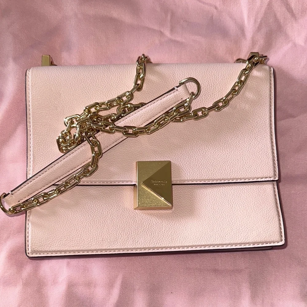 Structured Pink Leather Crossbody with Gold Chain Strap